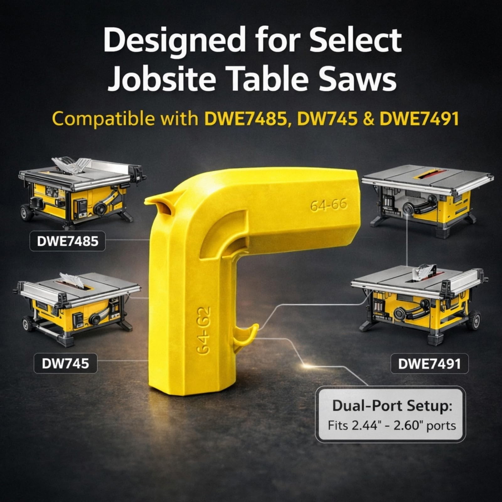Dual Port Table Saw Dust Collection Adapter 2.5 Inch, 62–66mm Universal Fit, …