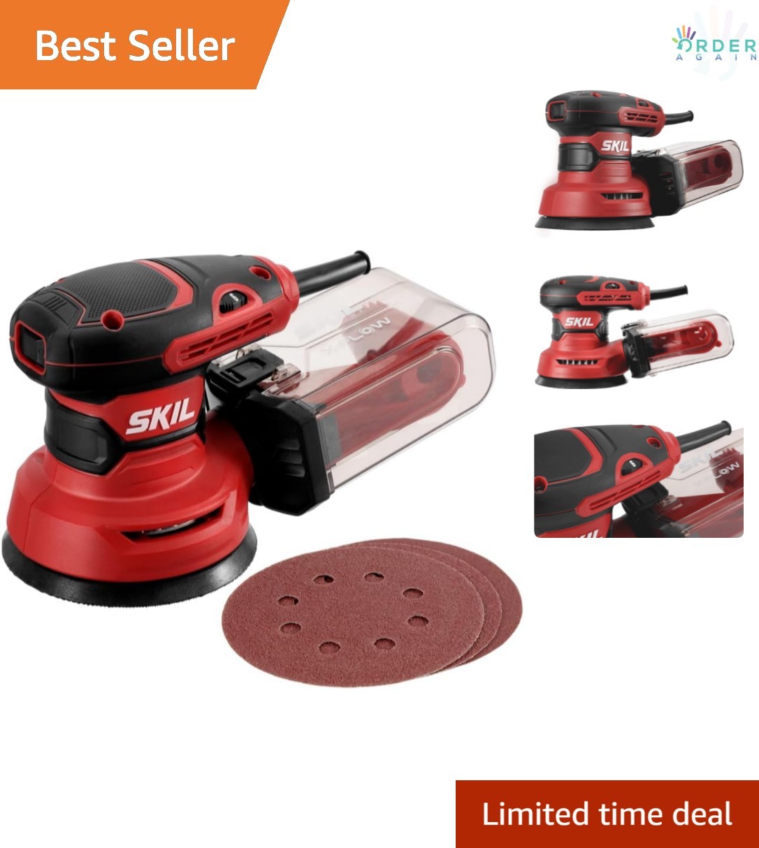 5” Orbital Sander with Cyclonic Dust Box 3pc Sanding Sheets Multi Use