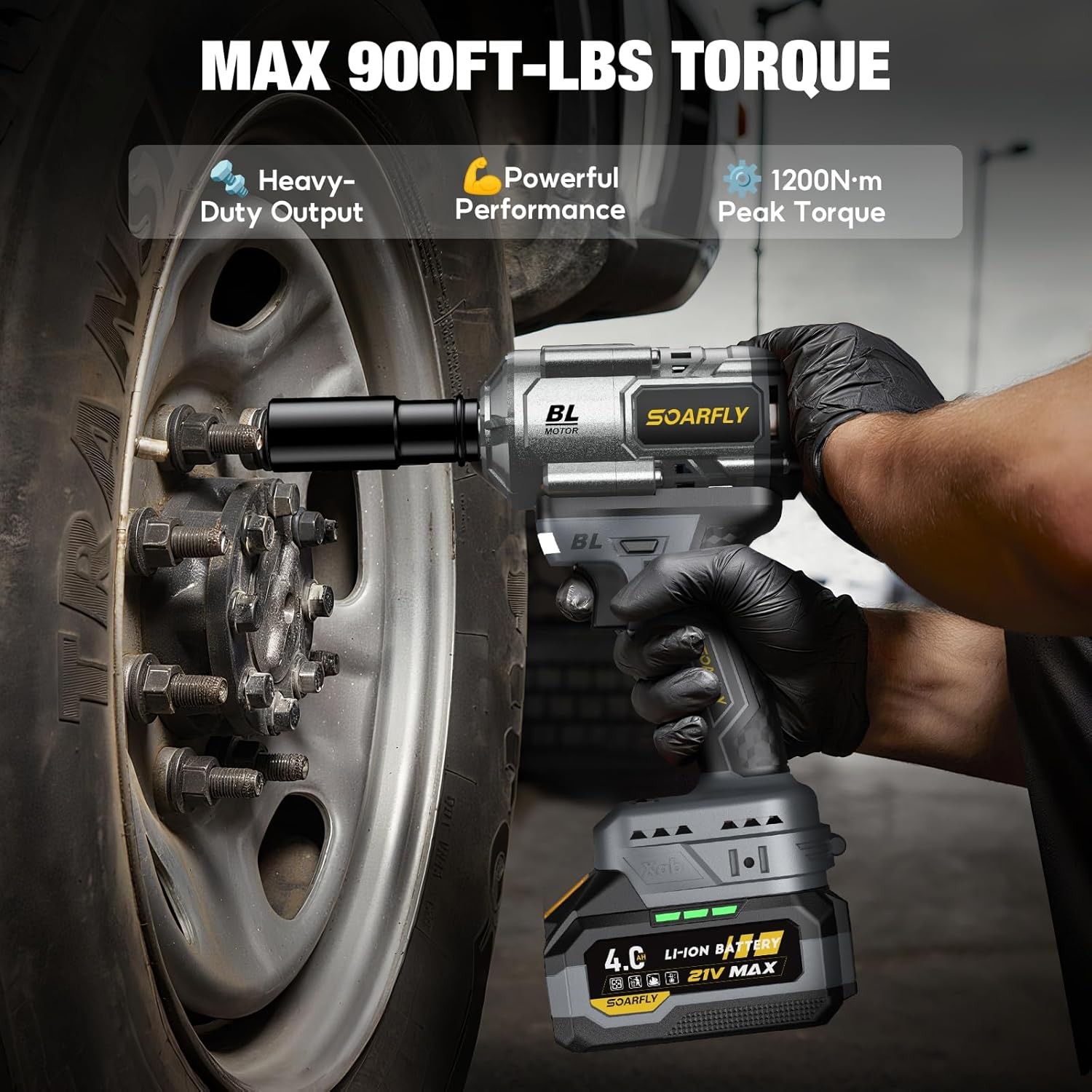 Upgraded Cordless Impact Wrench 1/2&Prime;, 900 Ft-lbs (1200 Nm) Brushless Impact Gun,