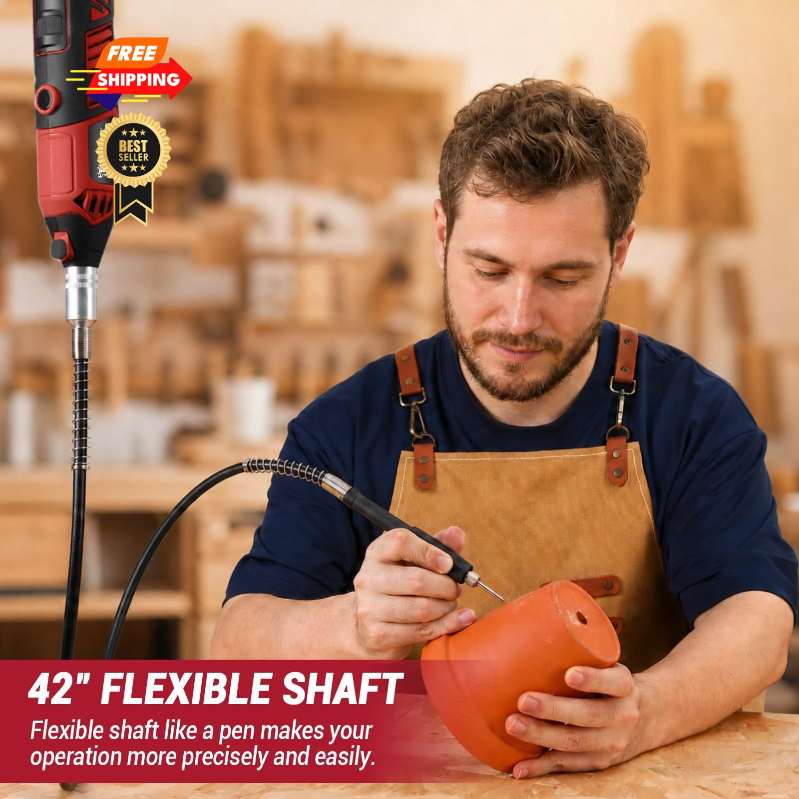 DEKOPRO Rotary Tool Kit, 1.5-Amp Corded Power Tools with 42&Prime; Flex Red