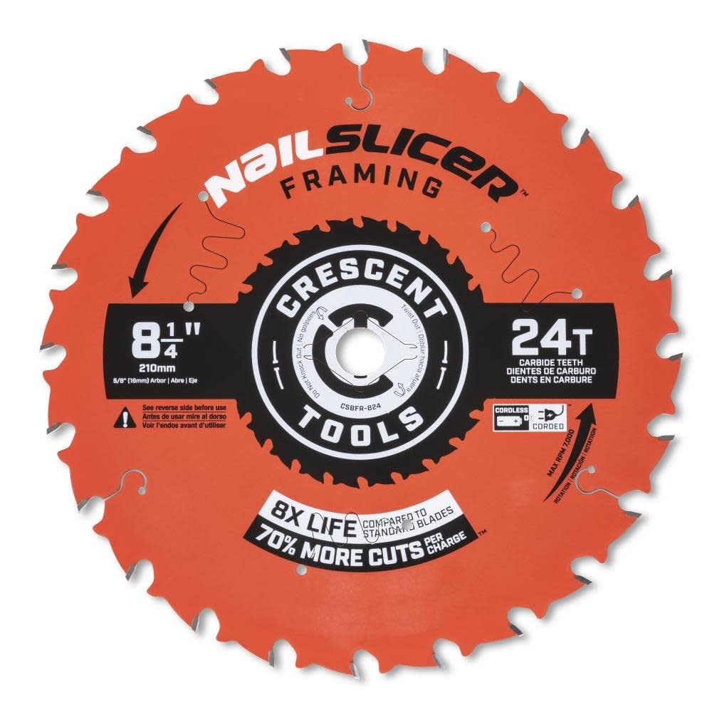 Crescent 8-1/4&Prime; x 24-Tooth NailSlicer Framing Circular Saw Blade – CSBFR-824
