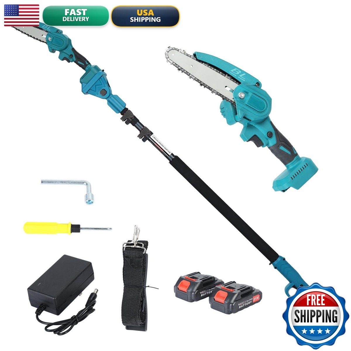 Qorkhogr 2-in-1 Cordless 6 Inch Pole Saw & Mini Chainsaw,21V 2.0Ah Battery