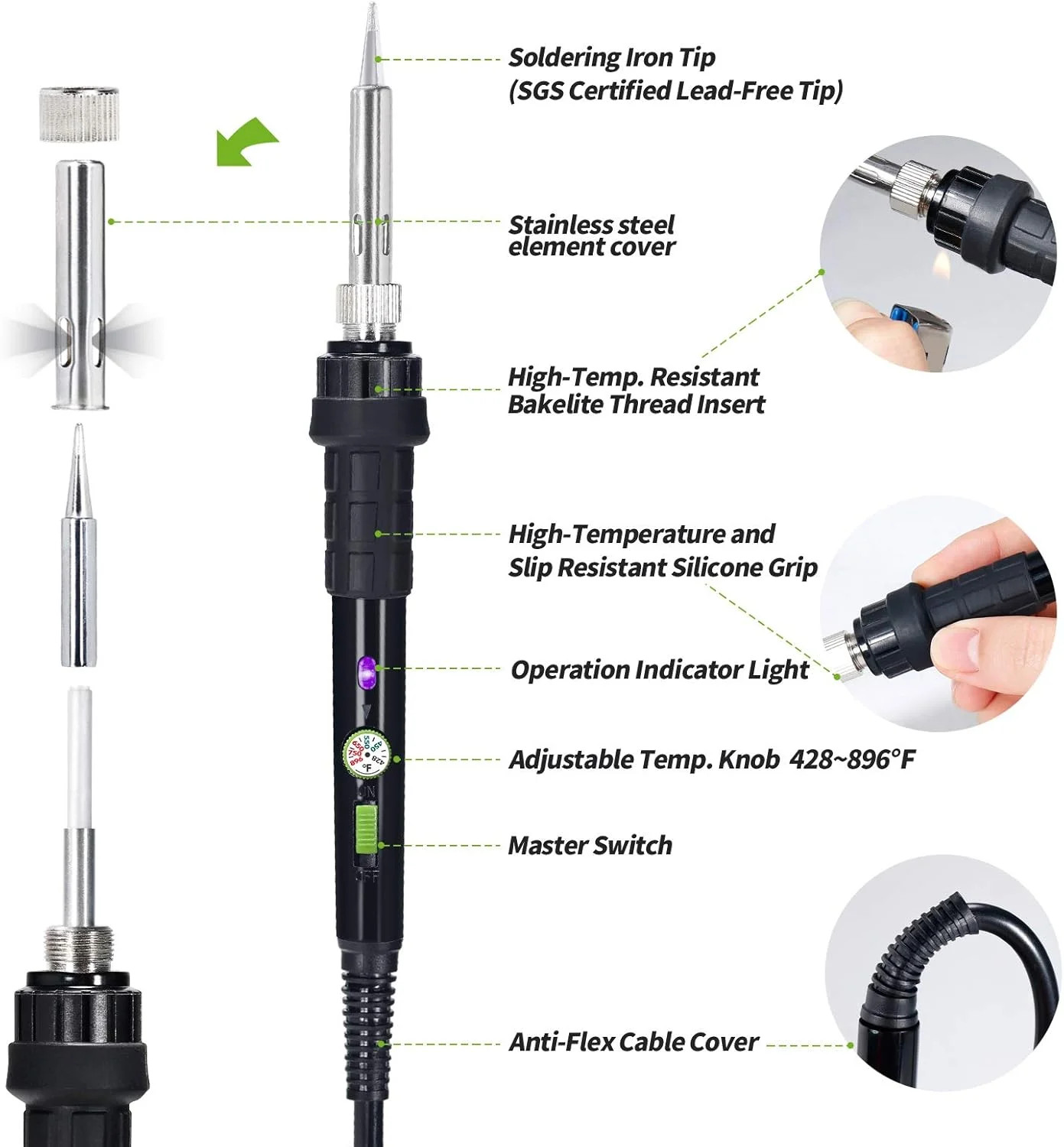 YIHUA 947-III 60W Soldering Iron Kit Adjustable Temperature with Sticky Holder,