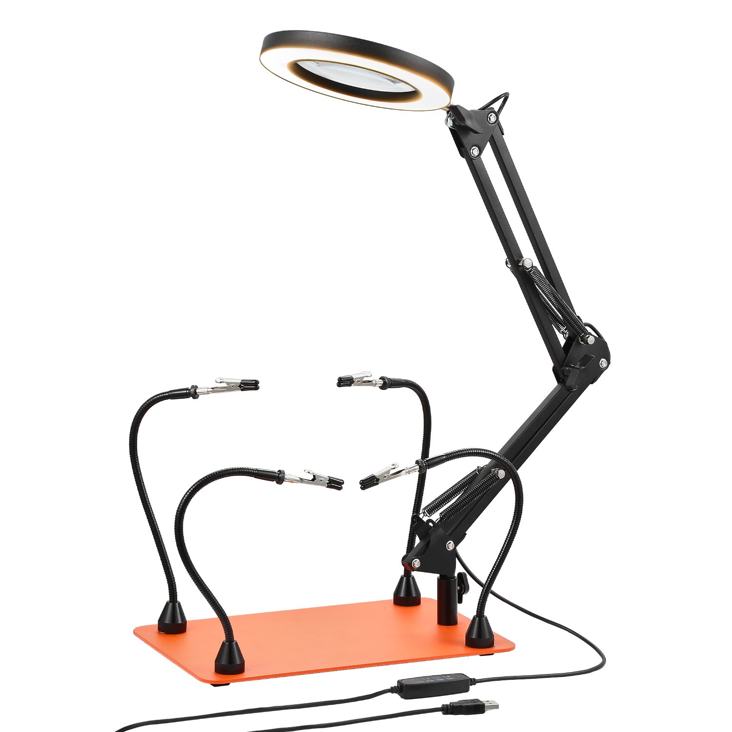 Magnetic Helping Hands Soldering Station 3X LED Magnifying Lamp 4 Arms