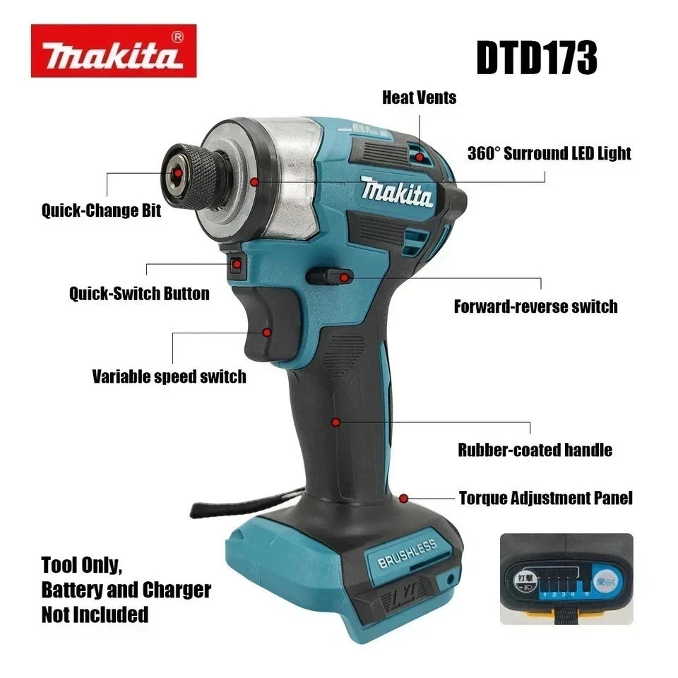 Makita DTD173 18V LXT Cordless Impact Driver Brushless Electric Drill Screwdrive