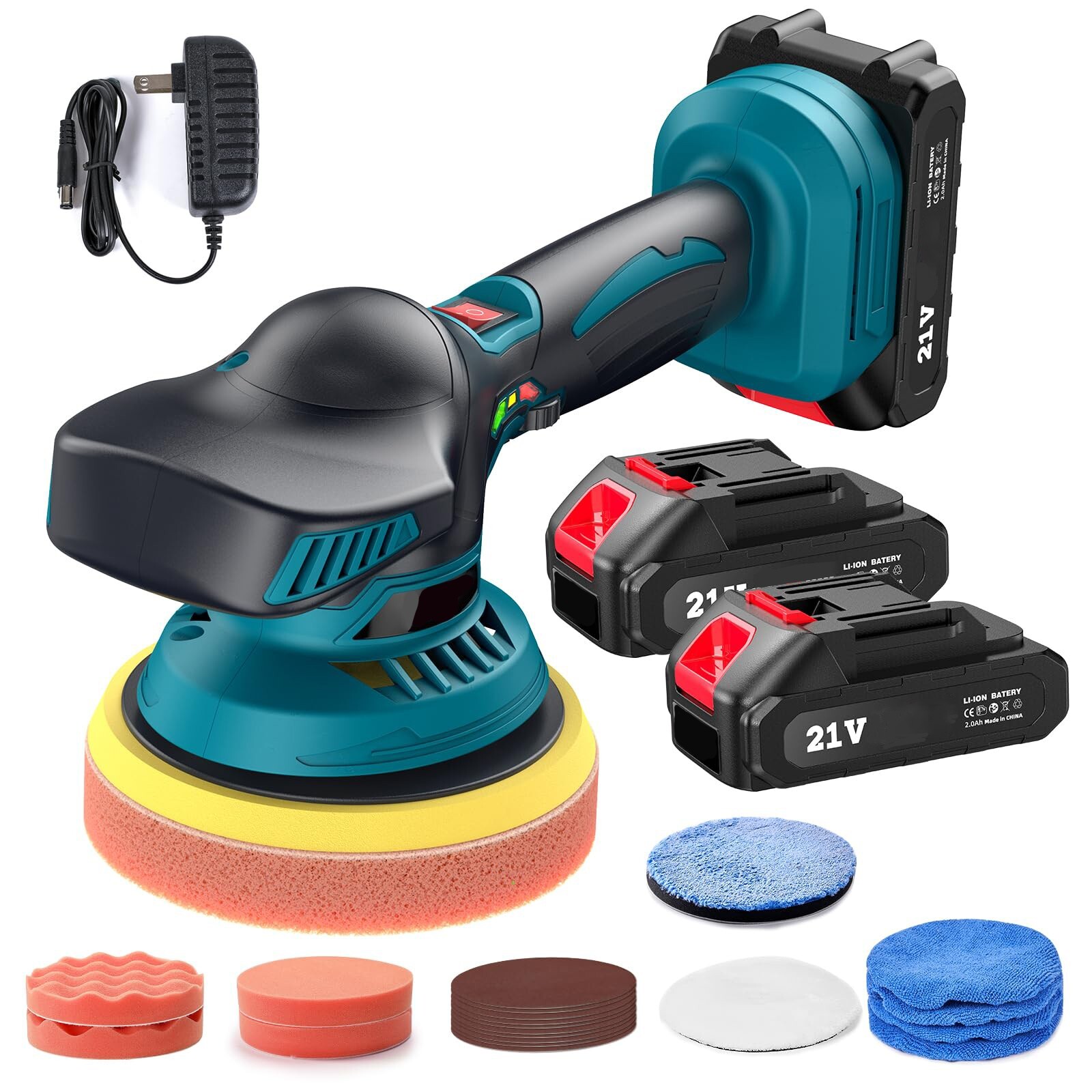 Electric 6&Prime; Car Polisher Buffer Cordless Dual Action Polishing Machine 2 Battery