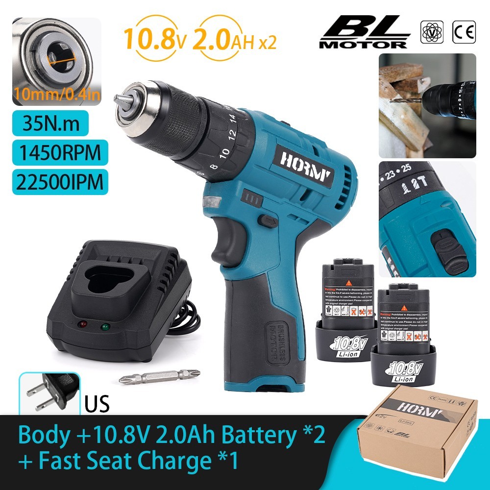 3/8&Prime; Cordless Hammer Drill/Driver Brushless with 10.8V 2 Battery & Charger US