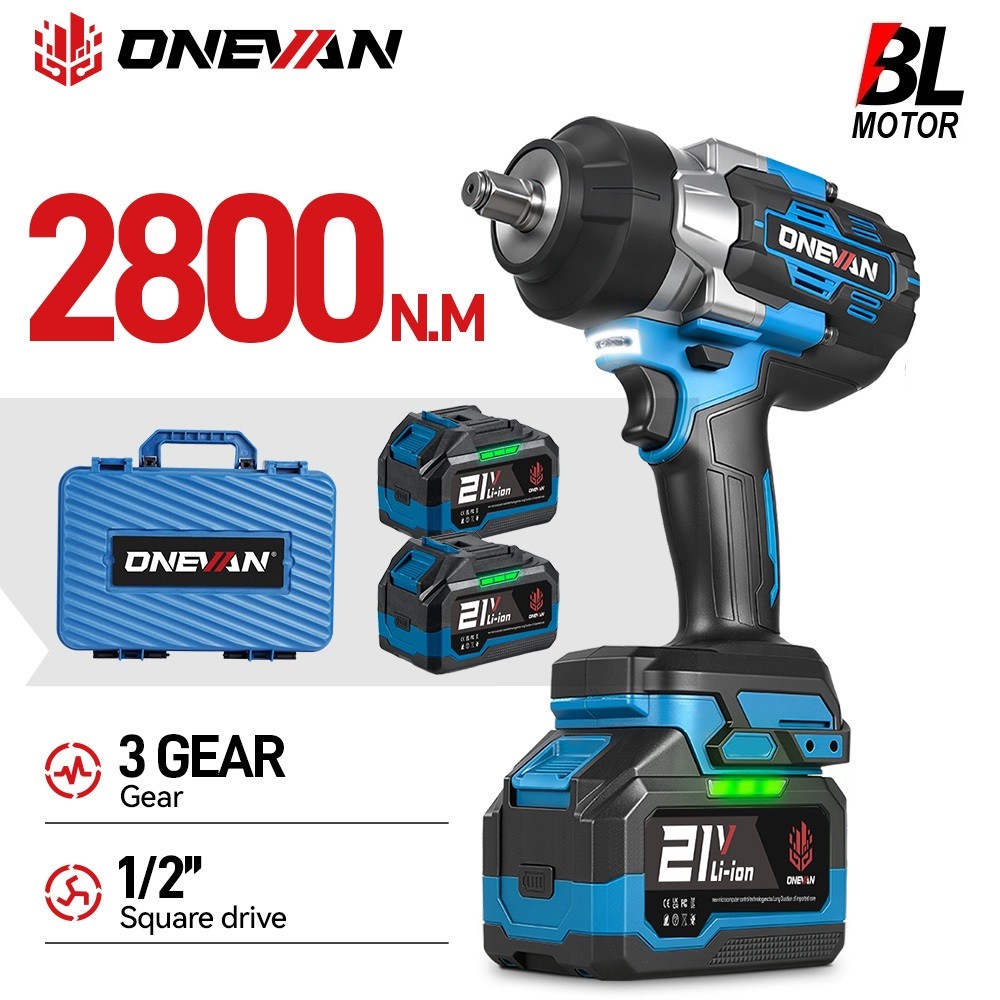 2800Nm Brushless Impact Wrench 1/2&Prime;Torque Cordless Electric Driver 2x5Ah Battery