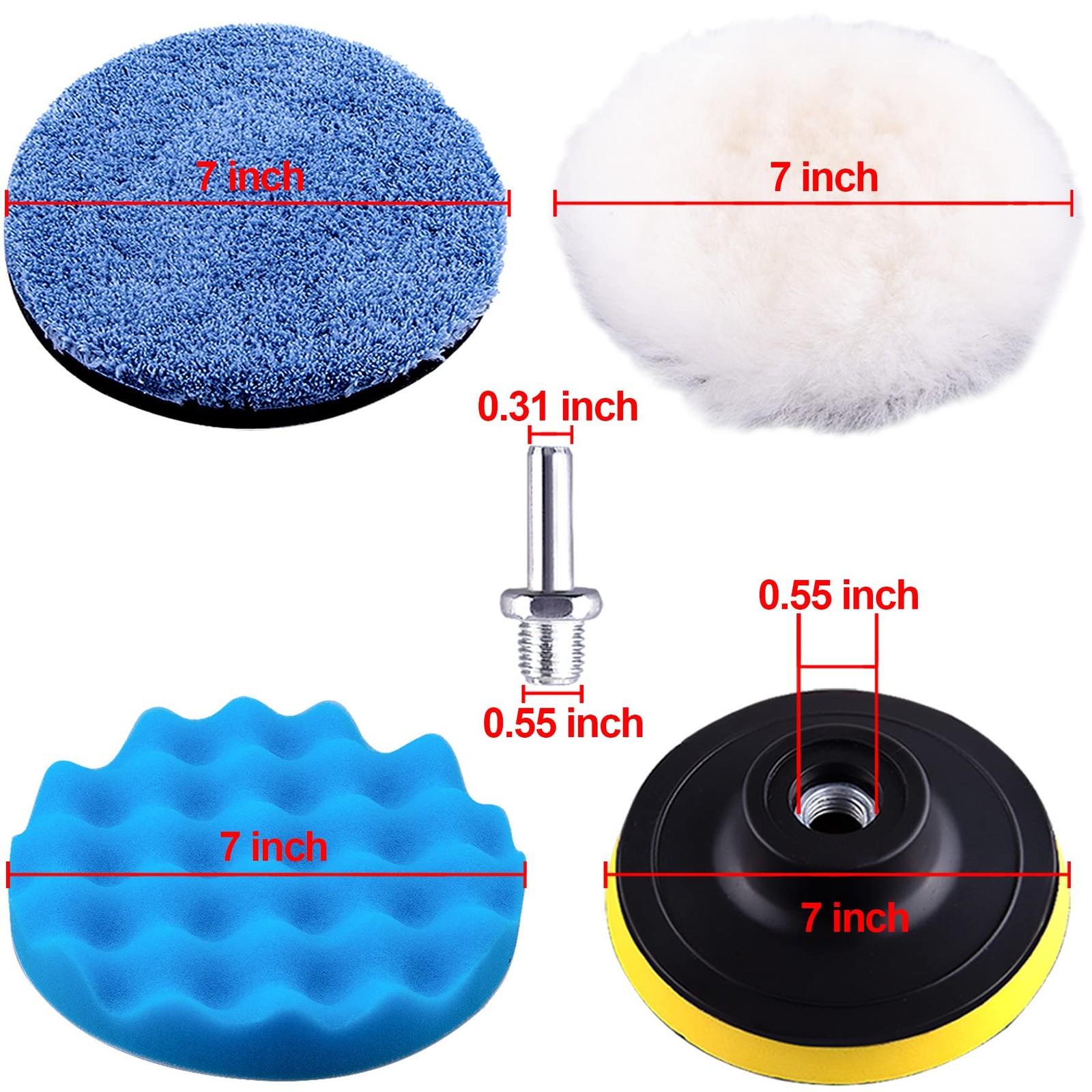 16 Pieces Buffing Pads 7 Inch Car Polishing Pad Kit Foam Polish Pads Wax Buff…