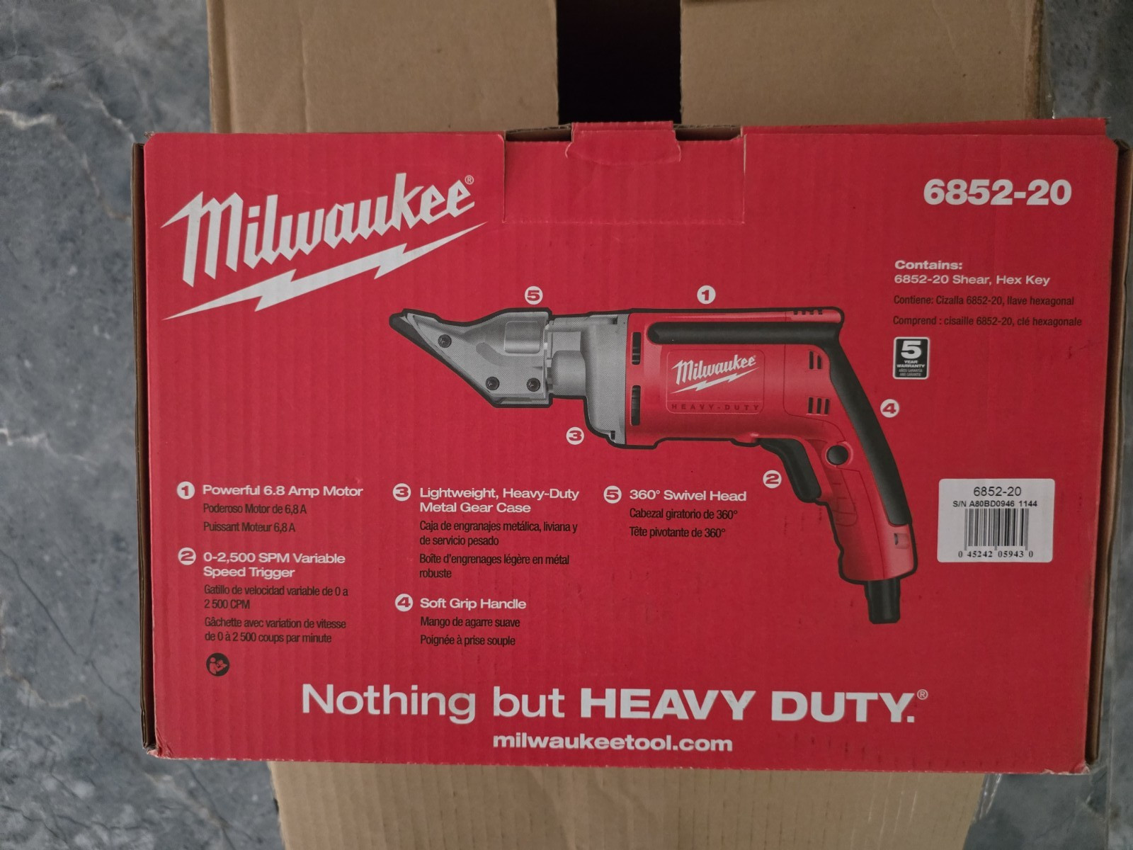Milwaukee 6852-20 6.8A 18 Gauge Corded Metal Shear Variable Speed Swivel