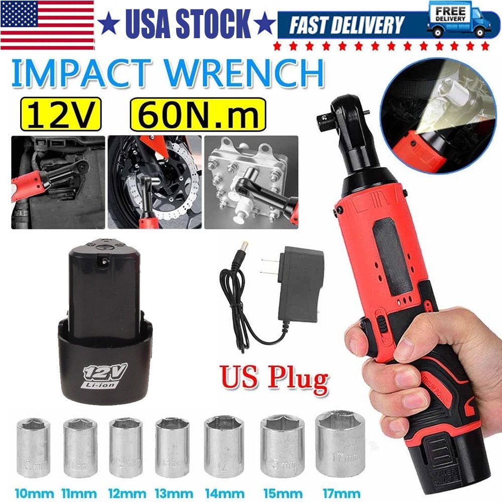 Electric Cordless Ratchet 3/8&Prime; Right Angle Wrench Impact Power Tool with Battery