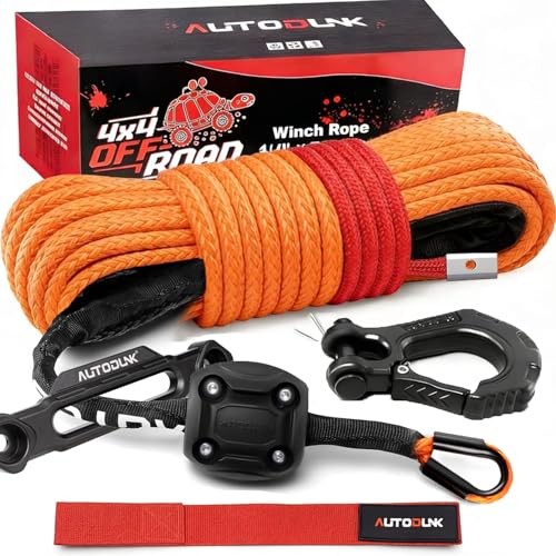Synthetic Winch Rope-1/4 x 50ft 10,000LBS 1/4&Prime; rope with 6&Prime; fairlead Orange