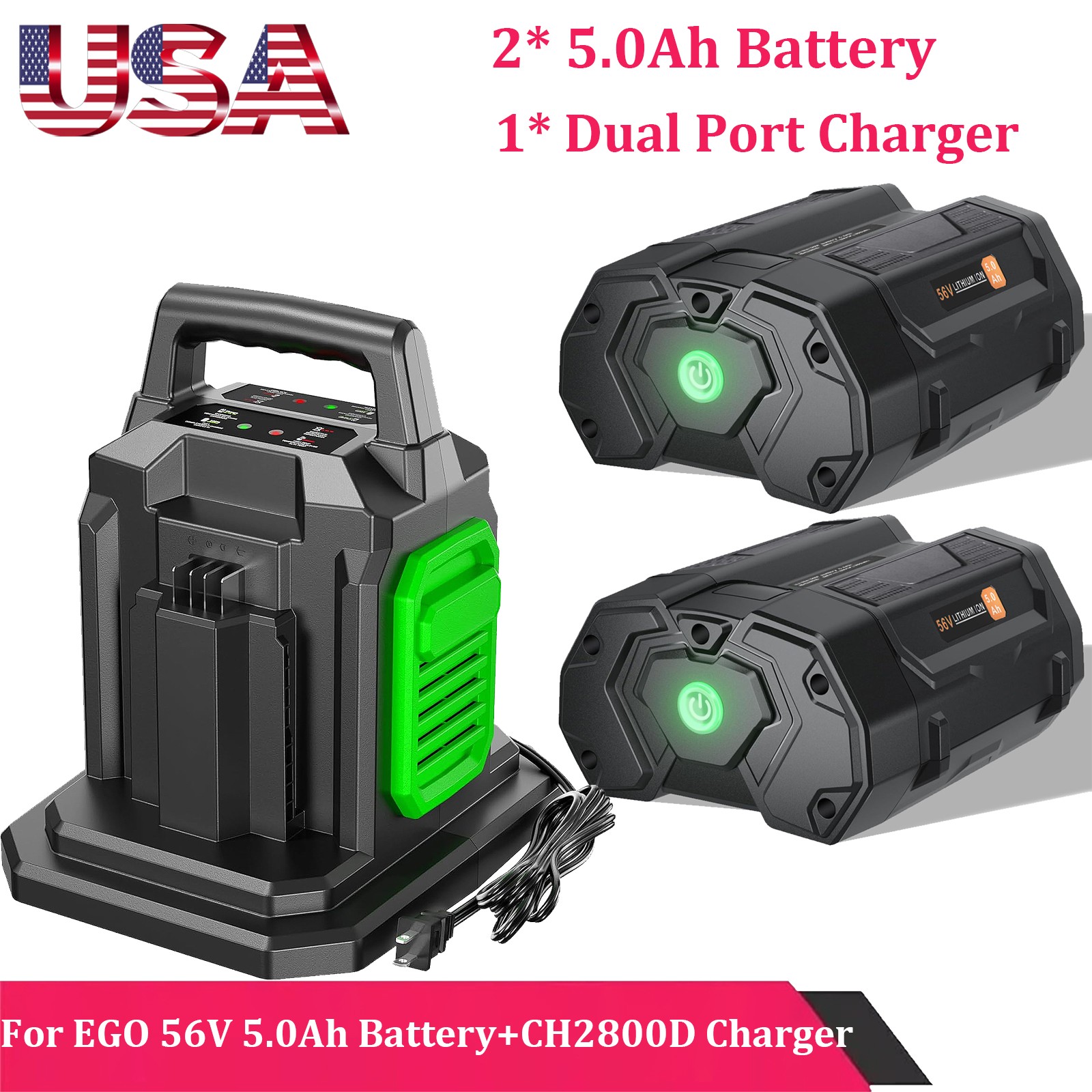 For EGO 56V POWER+ 5Ah Battery + Charger BA1400 BA2800 Lithium Ion BA2240 BA1400