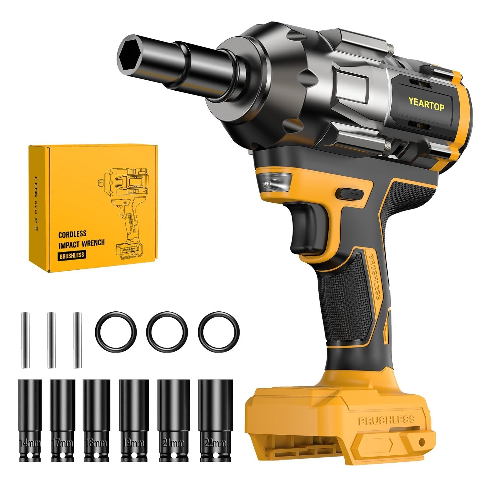 YEARTOP Cordless Impact Wrench 1/2&Prime; 900Ft-lbs High Torque Brushless Driver