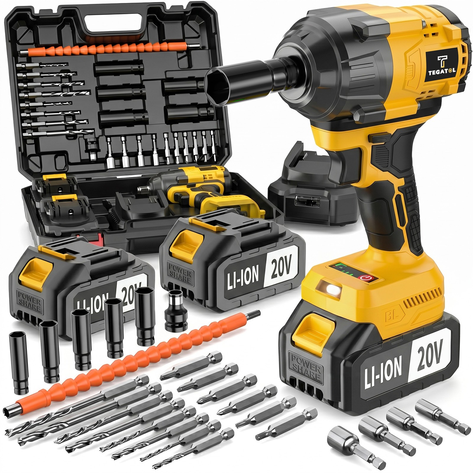 800N.M Torque impact Wrench, Brushless Electric impact Gun Set
