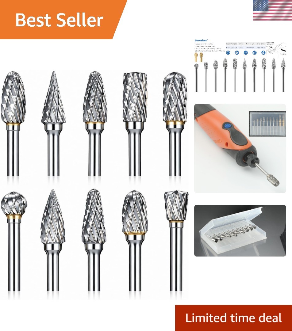 Versatile 10 Pcs Carbide Burr Set with 1/8&Prime; Shank & Case for Cutting & Polishing