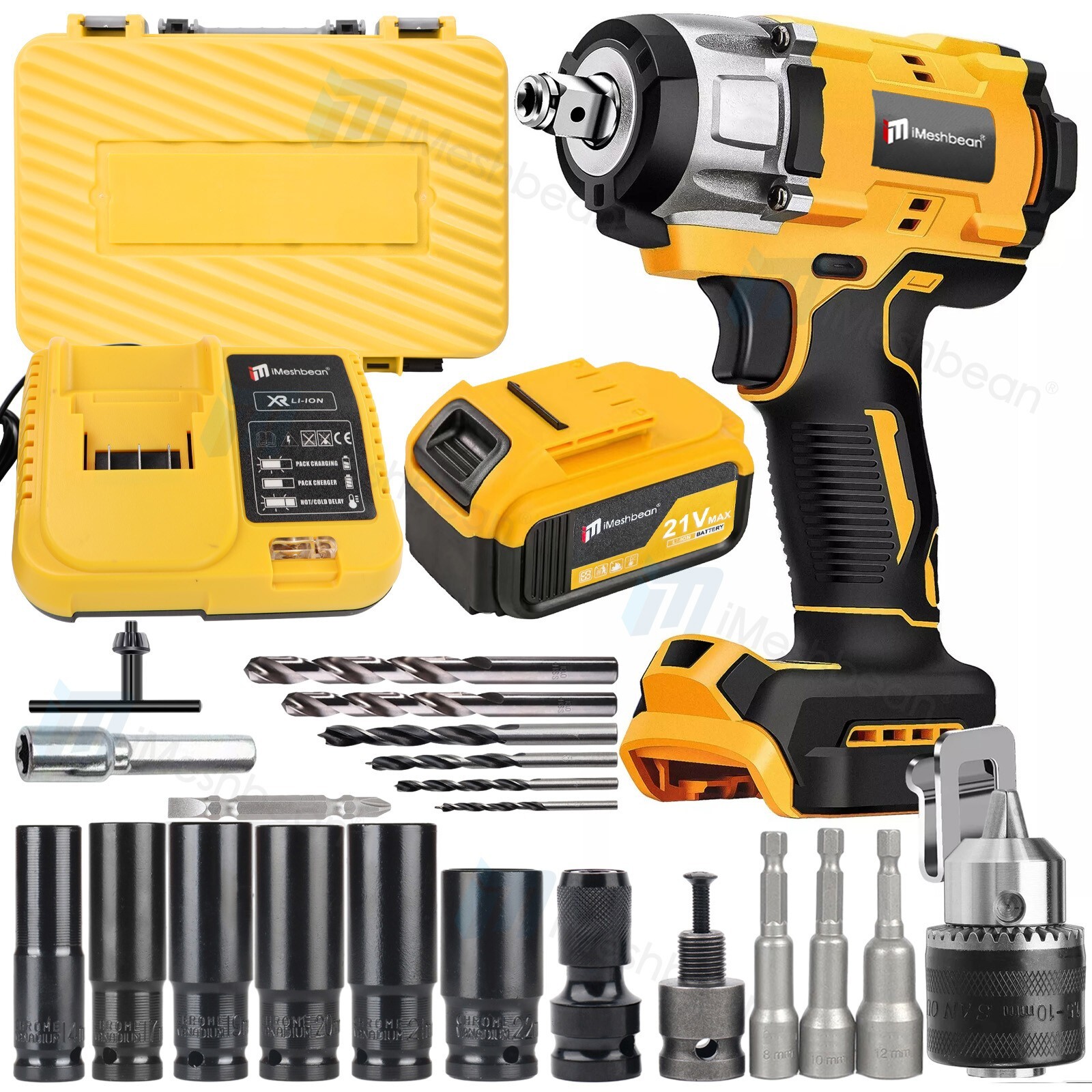 21V Cordless Impact Wrench 1/2&Prime; 800Nm High Torque Brushless Drill+ 1/2 Battery