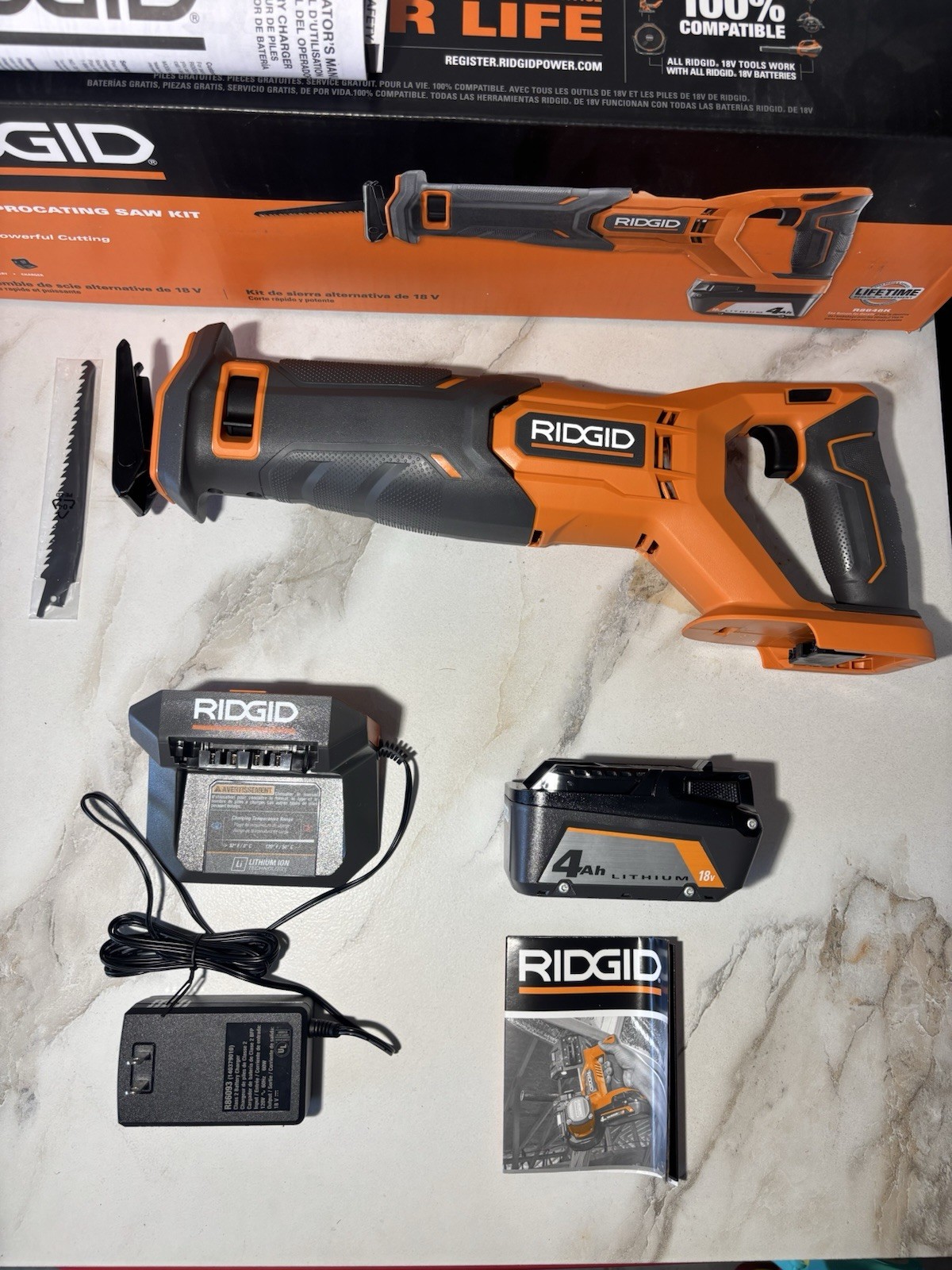 NEW RIDGID R8646K 18V Cordless Reciprocating Saw Kit w/ 4.0 Ah Battery & Charger