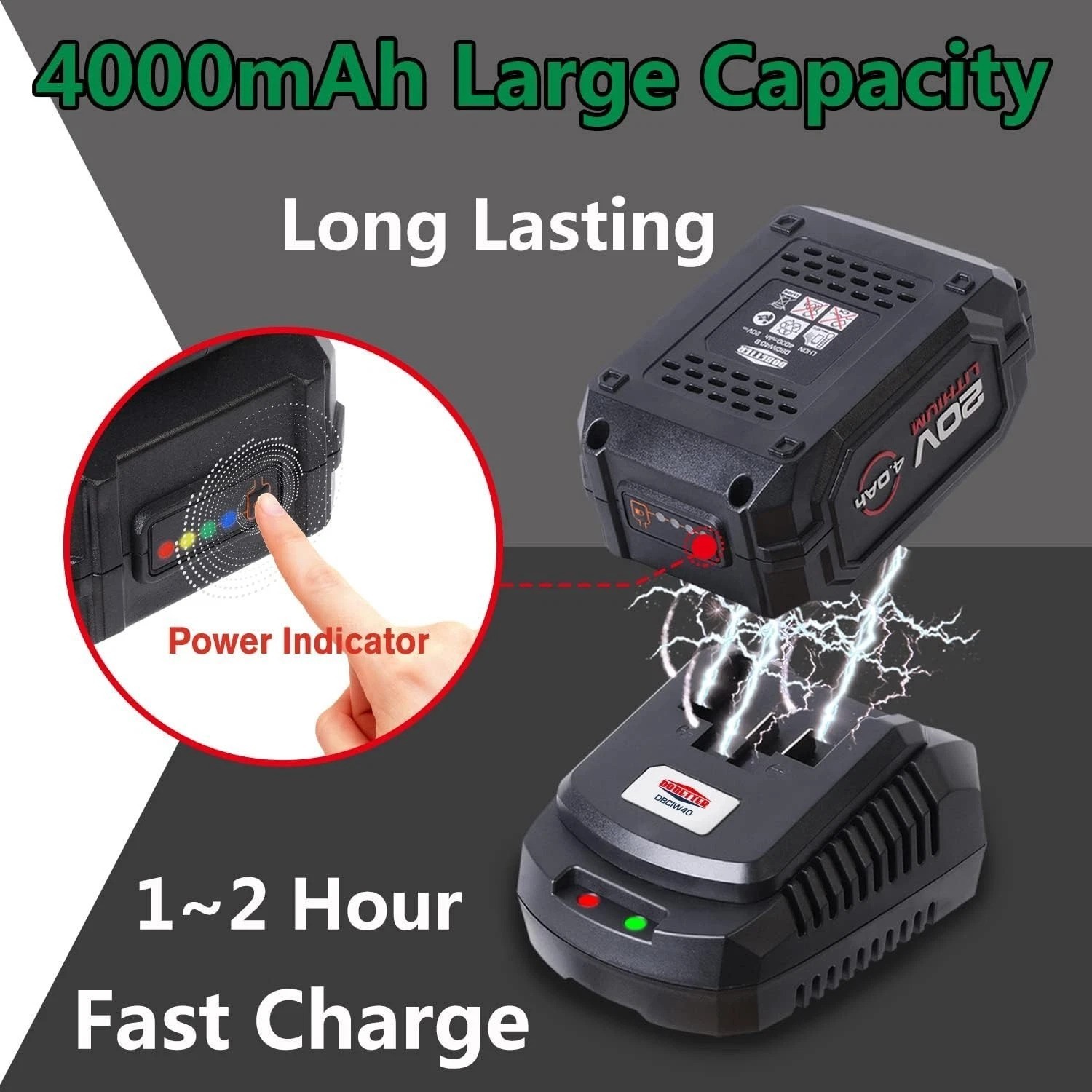 1/2 Inch 4000 mAh Electric Impact Wrench, 20V Max 400Nm Power Impact Driver w…