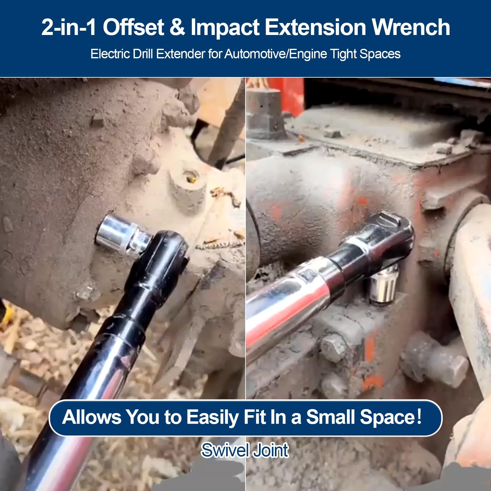 1/2&Prime; Offset Extension Wrench Impact for Electric Drill with 3/8&Prime; & Chrome