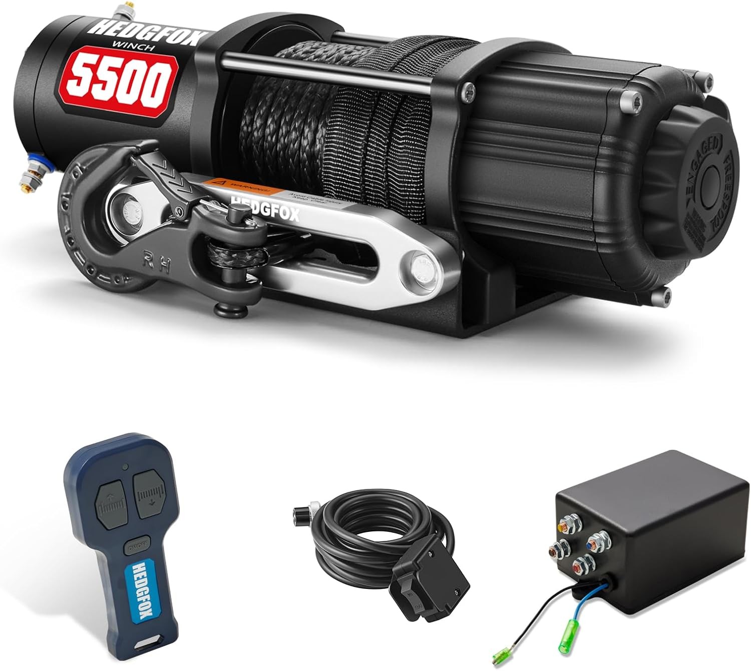 5500 lb UTV ATV Electric Winch 12V Waterproof with Synthetic Rope Hawse Fairlead