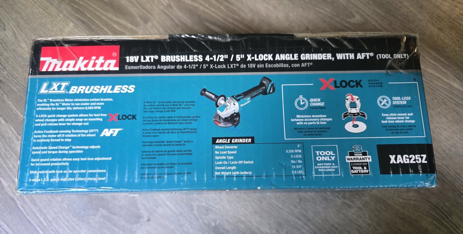 Makita XAG25Z Angle Grinder 18V LXT Lithium‑Ion Brushless Cordless X‑LOCK 4.5-5