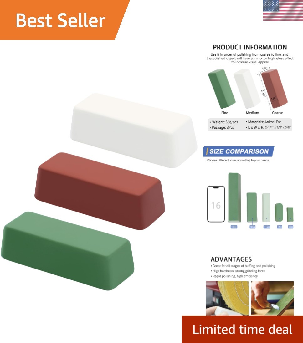 3-Pack Polishing Rouge Bars – Ideal for Crafting Brilliant Finishes on Metals