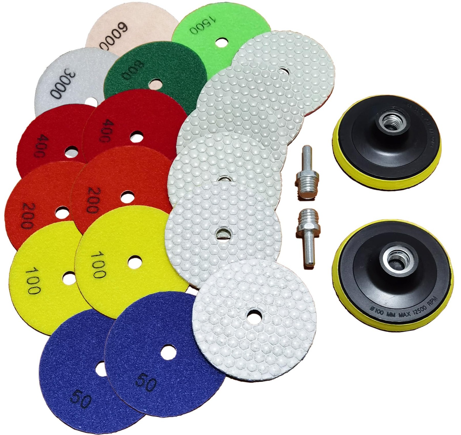 16 Packs Dry Diamond Polishing Pads Set, 4 Inch Dry/Wet Granite Bufffing Pad …