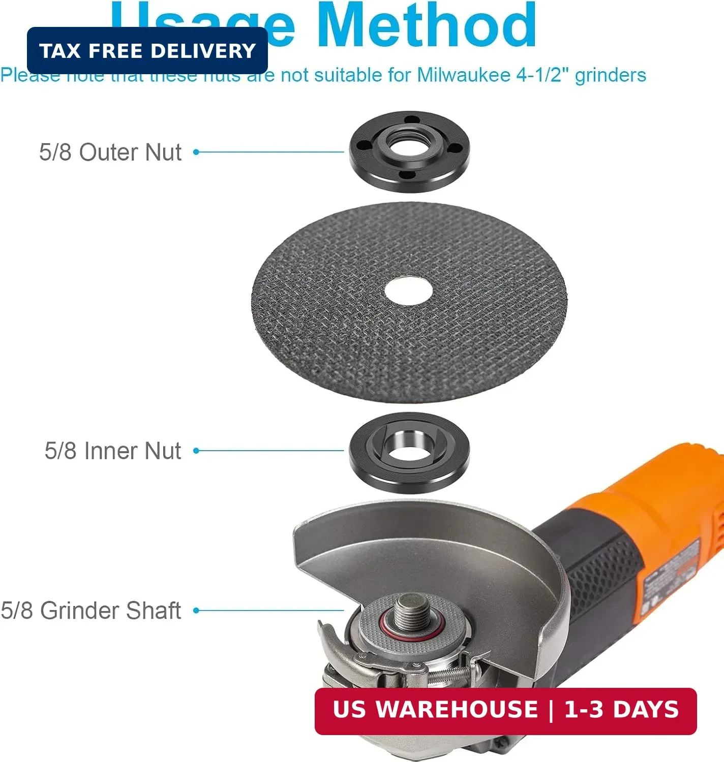7PCS Angle Grinder Nut & Wrench Kit 5/8&Prime;-11 Lock Flange Fits DeWalt Makita Bosch