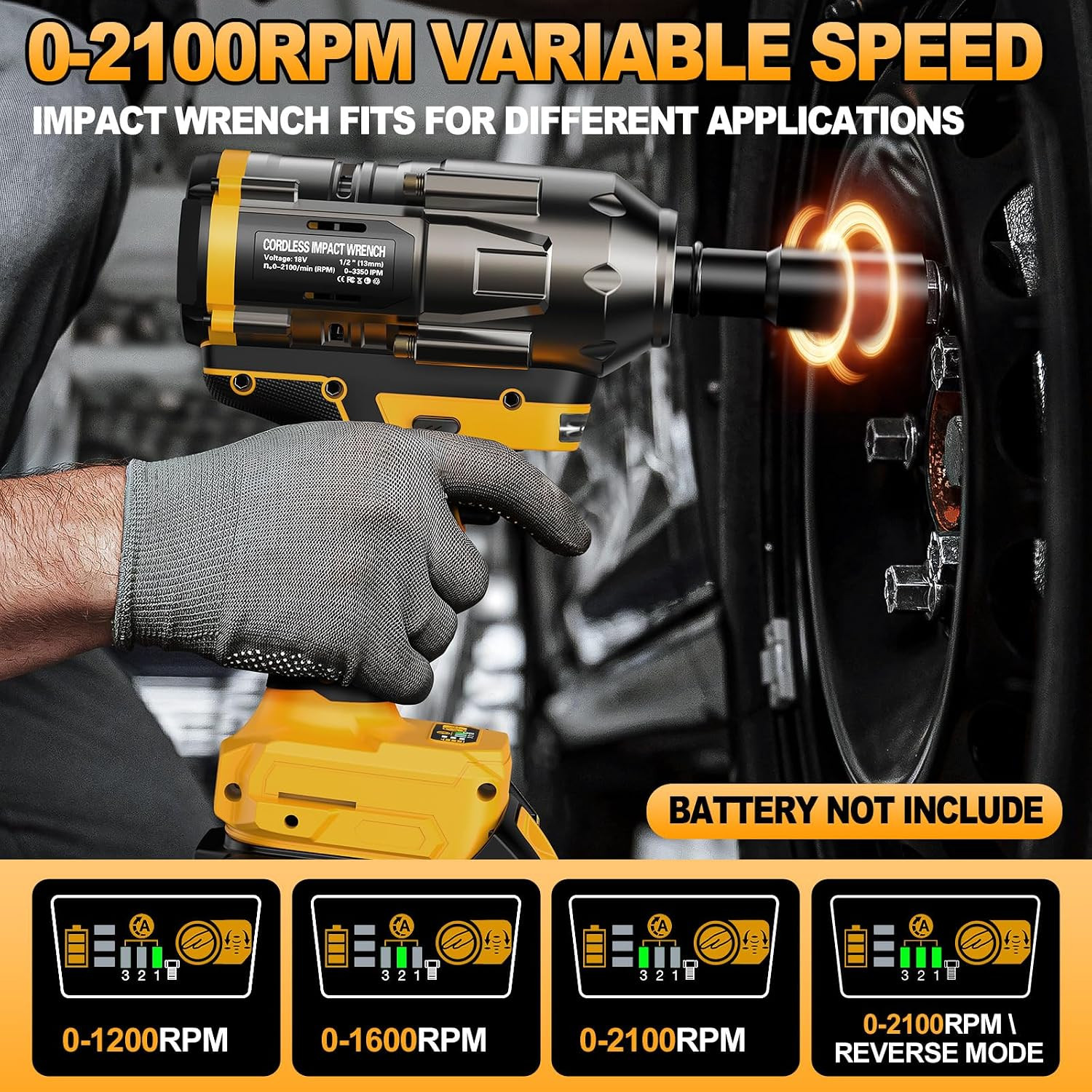 Cordless Impact Wrench 1/2 Inch Compatible with Dewalt 20V Battery, 900FT-LBS Hi
