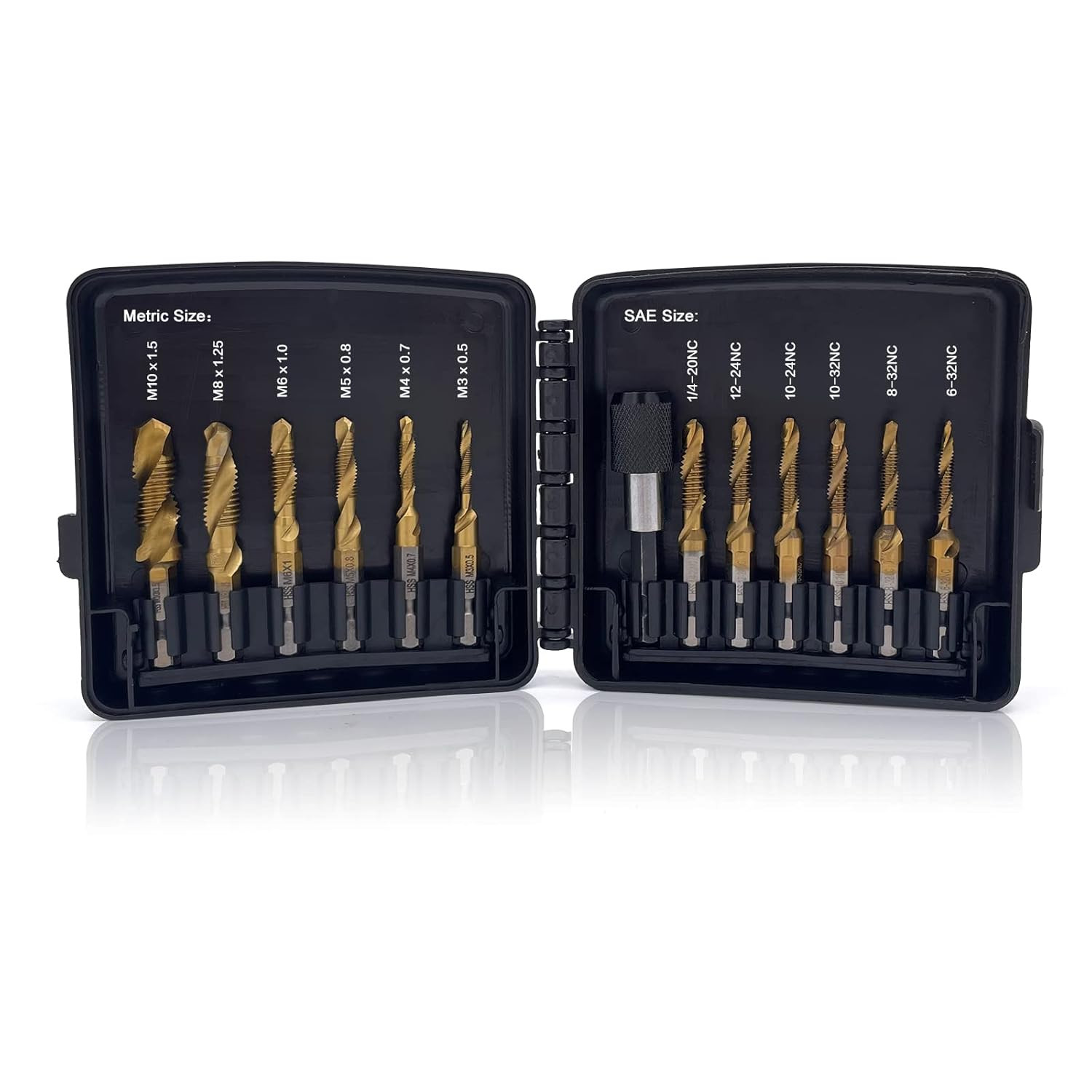 Combination Drill & Tap Bit Set, 6 Pc SAE (6-32NC ~ 1/4-20NC) and 6 Pc Metric (M