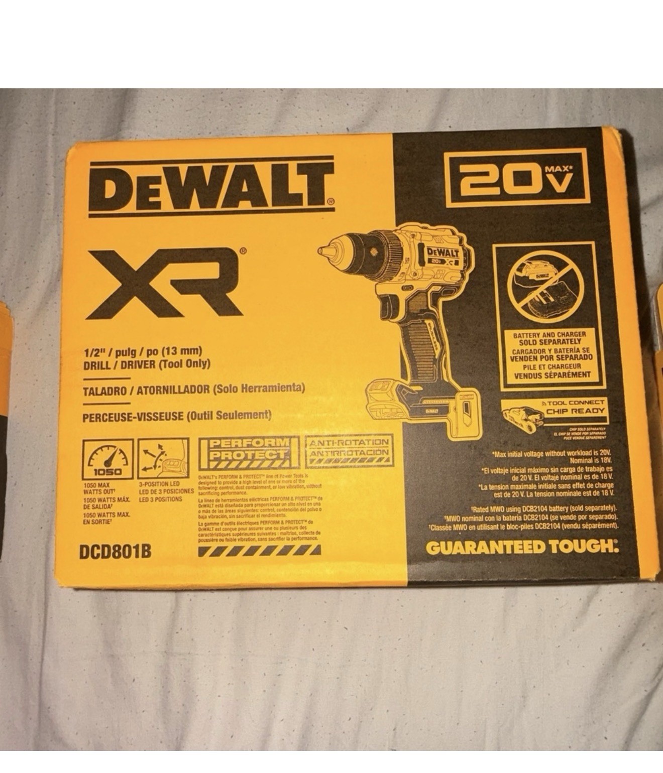 DEWALT DCD801B XR 20V MAX Drill/Driver 1/2&Prime; 1050W 3-Position LED Anti-Rotation