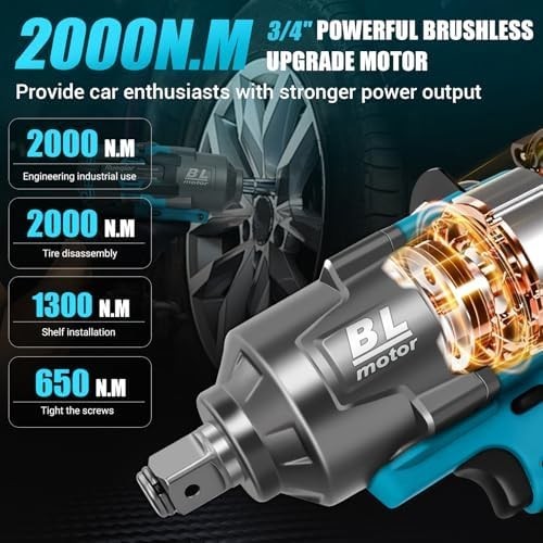 Cordless Impact Wrench 3/4&Prime; for Makita 18V Battery, Impact Wrench 1500Ft-Lbs(200