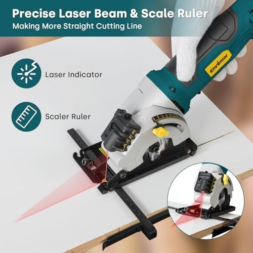 Compact Mini Circular Saw with Laser Guide, 4.8A, 3 Blades, 4000RPM