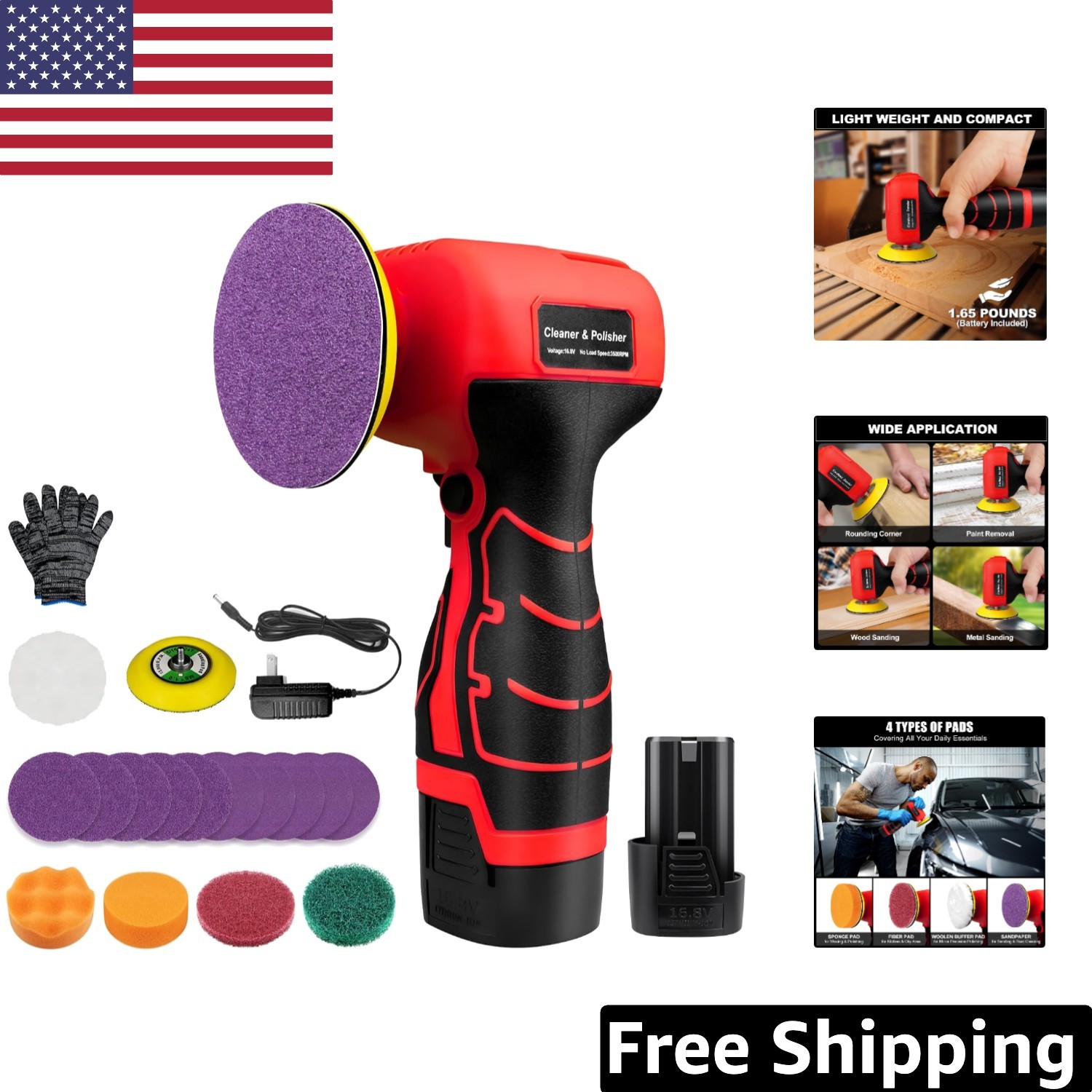 Versatile Cordless Sander & Polisher – 3500 RPM with Fast Charger for All Tasks