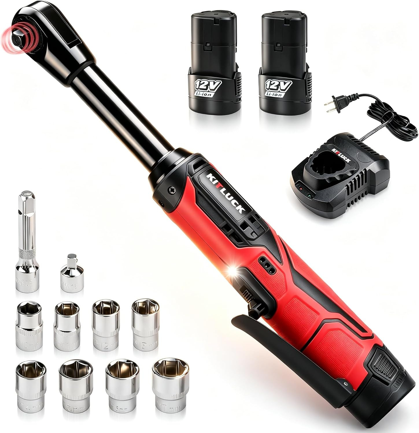 Cordless Electric Ratchet Wrench Set, 3/8&Prime; 12V Extended Power Ratchet Tool Kit,