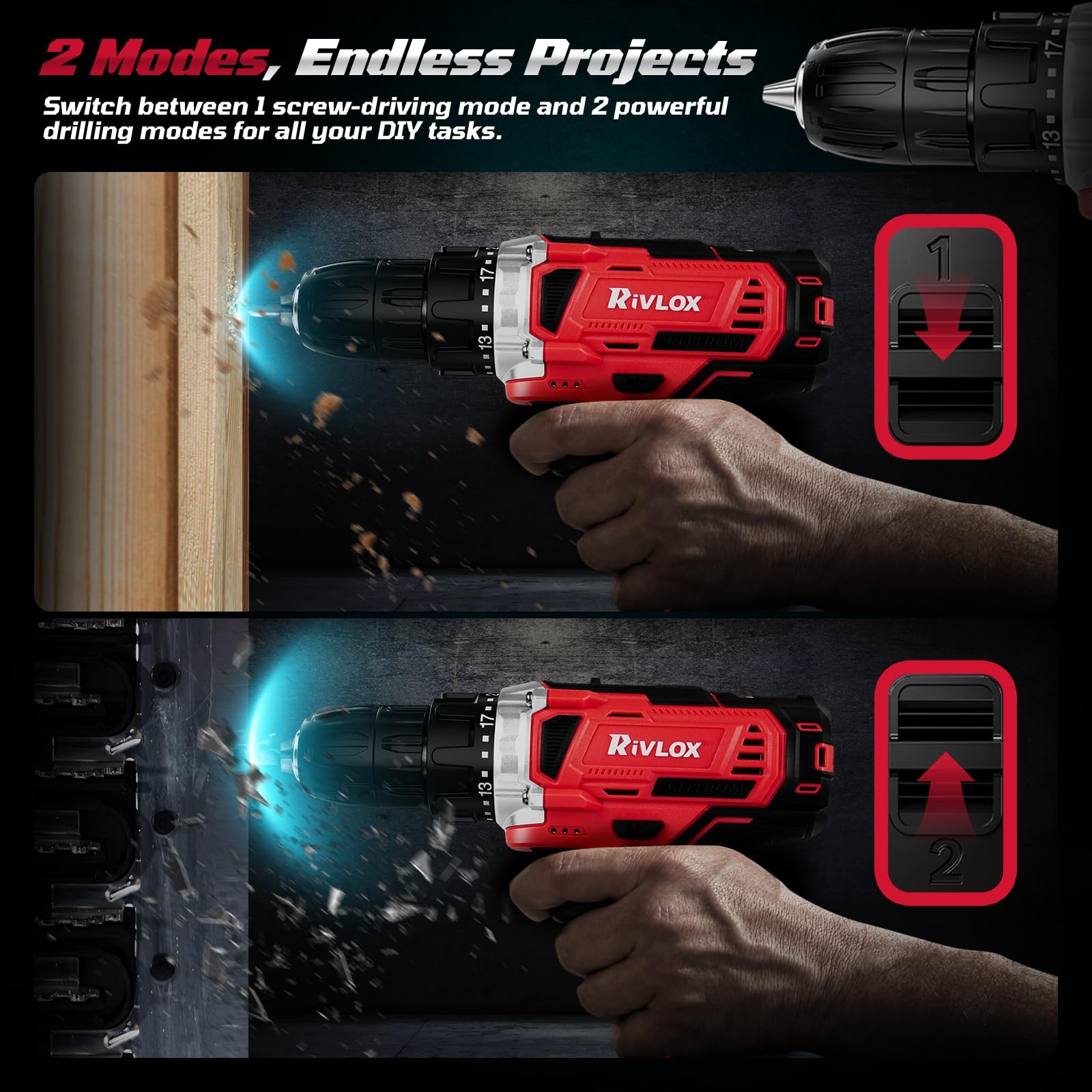 20V Cordless Drill Set,Electric Power Cordless,Power Red-double