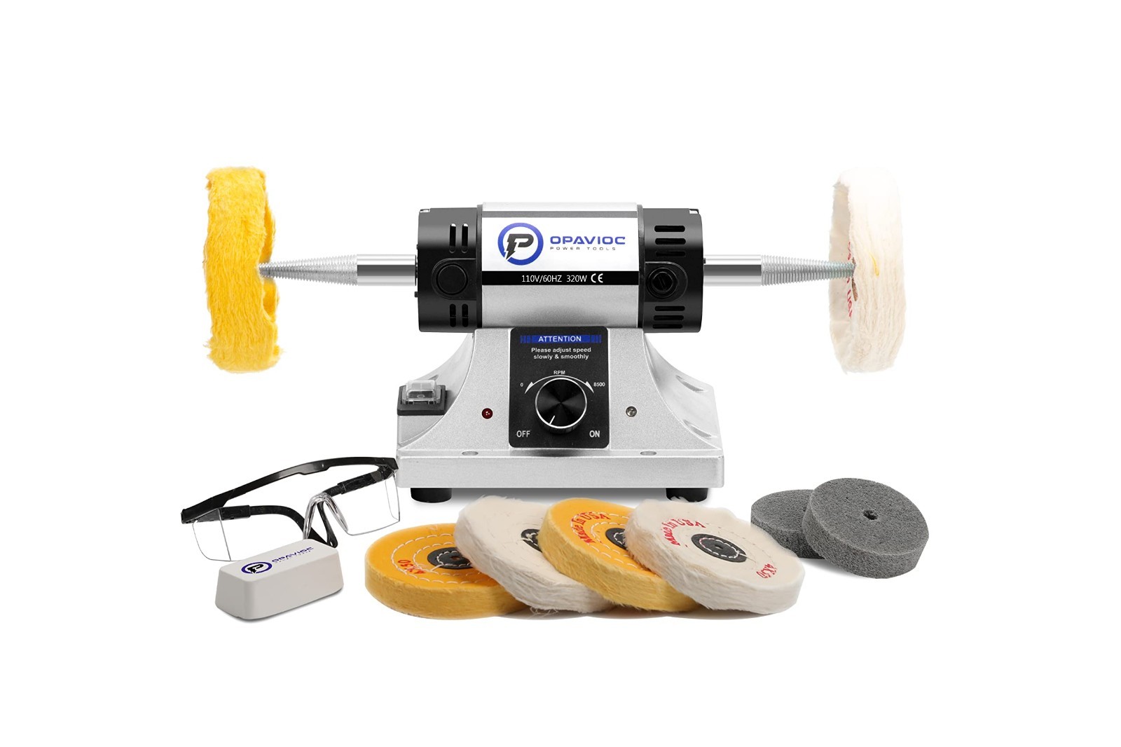 Adjustable Variable Speed Jewelry Polisher & Bench Grinder – 6 Cloth Wheels, Saf