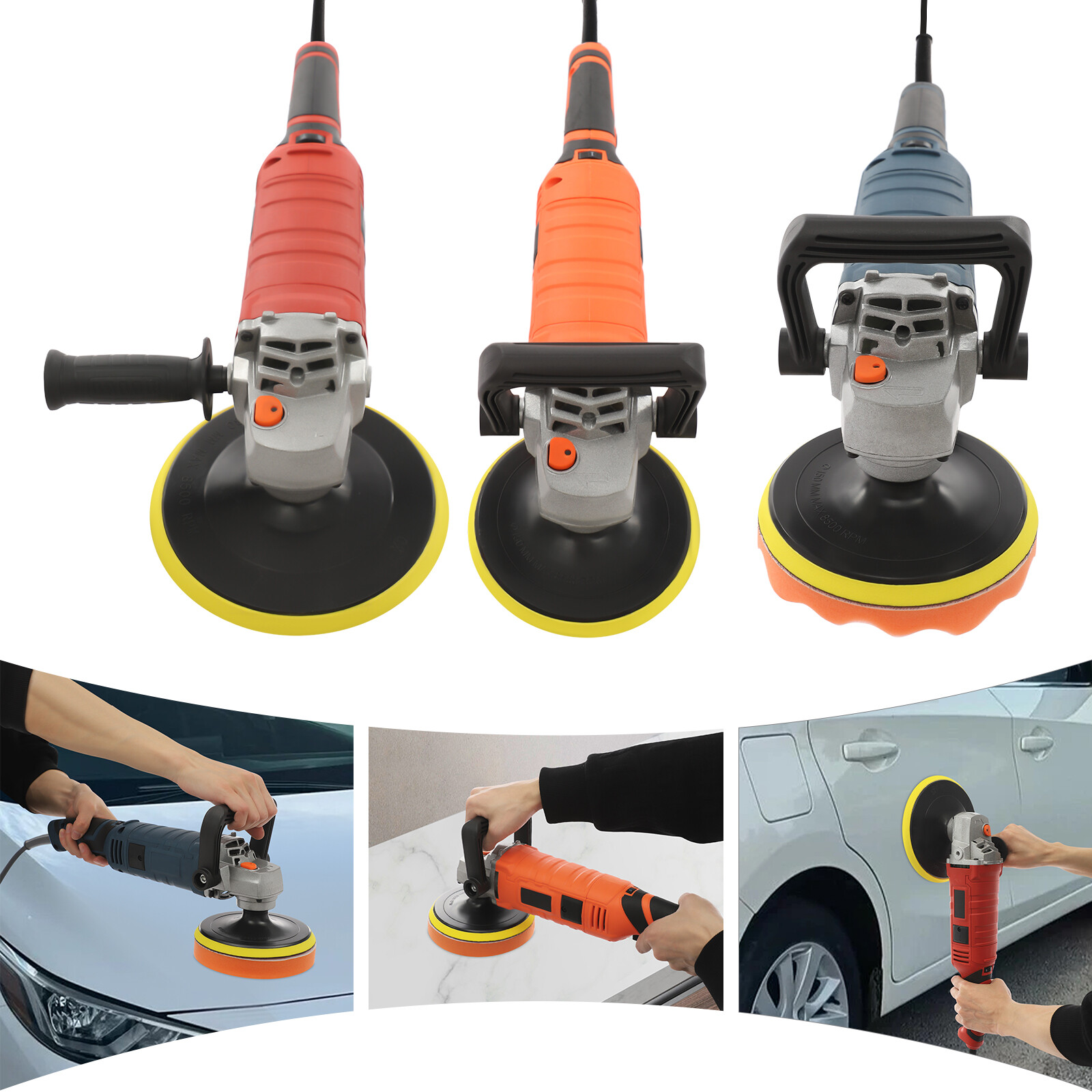 US 110V 50/60Hz Car Polishing Machine Set with 7 Variable Speeds Blue/Orange/Red