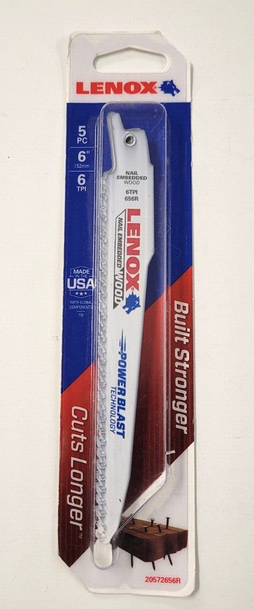 Lenox 20572 656R 6&Prime; 6 Tooth Reciprocating Saw Blades Wood Cutting Pack of 5