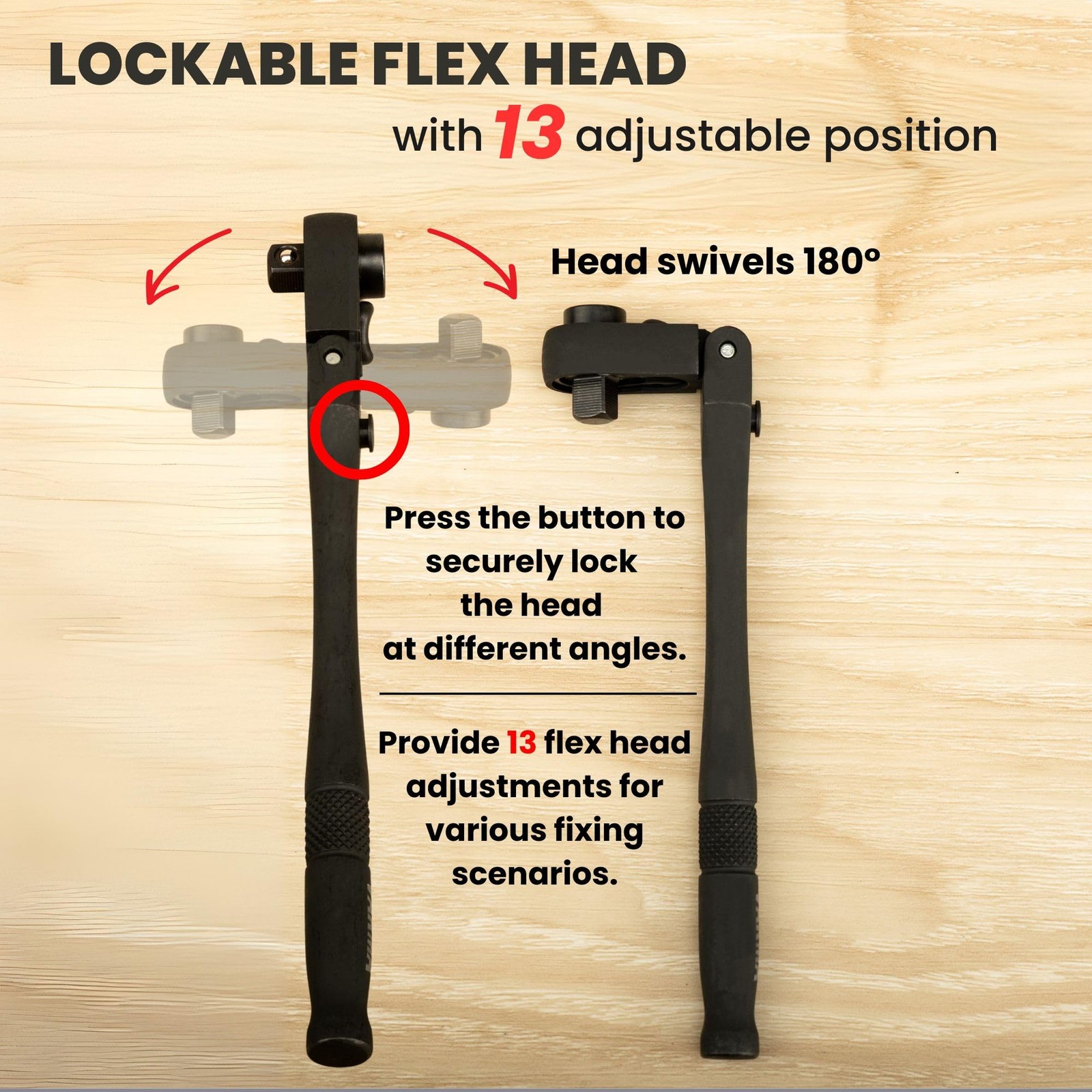 1/4 Inch Drive Dual Flex Head Ratchet Bit Driver 6 Inch Long 72 Tooth 5 Swing
