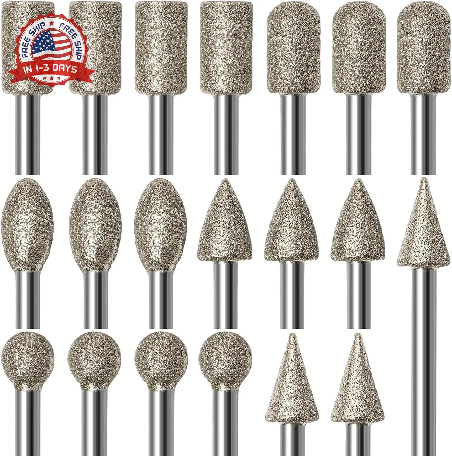20Pcs 120 Grit Diamond Grinding Bits Compatible with Dremel Rotary Tool with 1/8