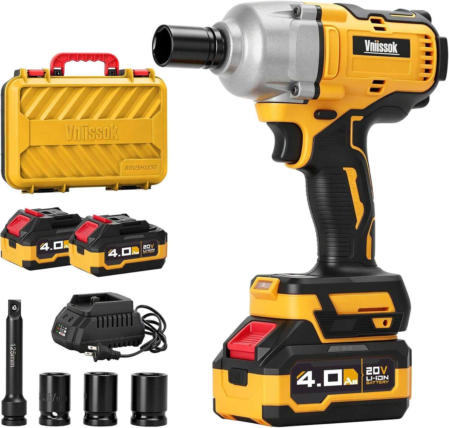 Cordless Impact Wrench, 900Ft-Lbs (1200N.M) 1/2&Prime; Brushless Impact Gun with 2X 4.
