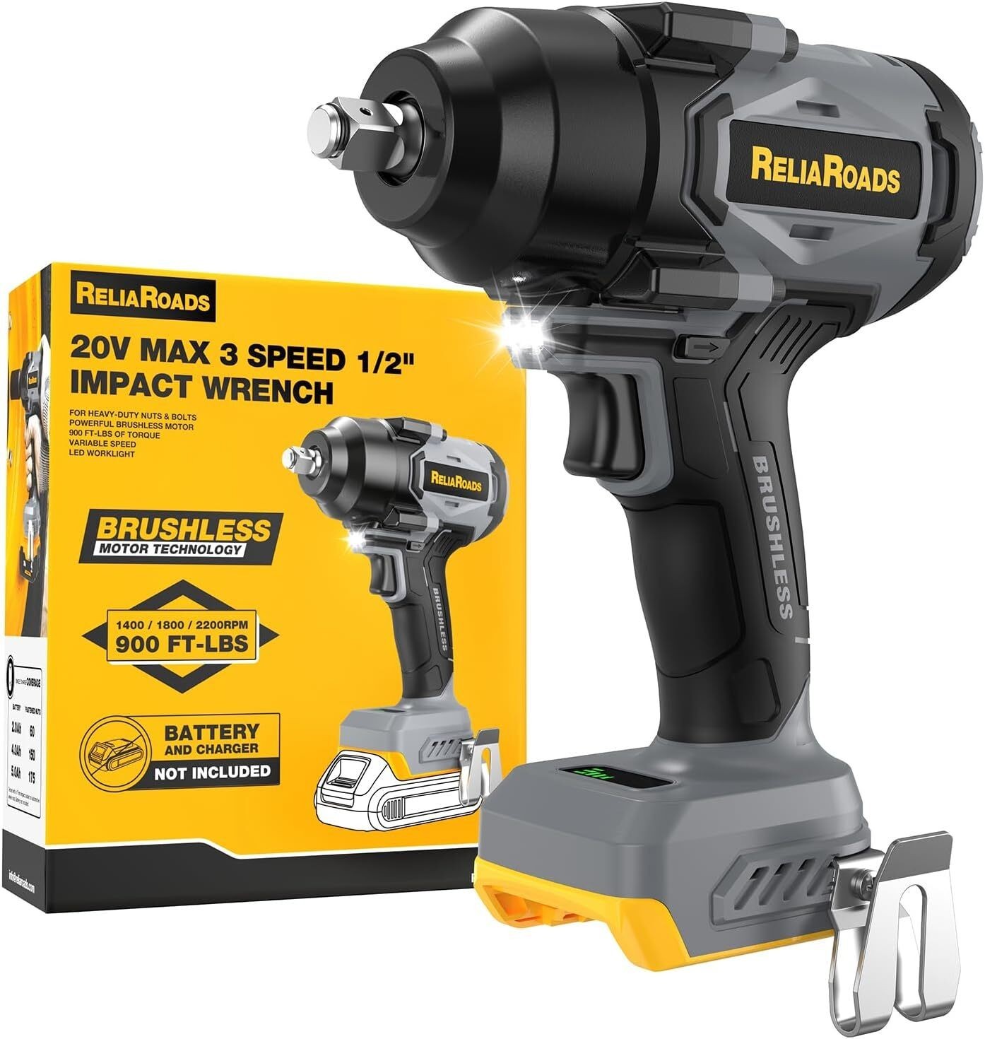 900 Ft-Lbs Cordless Impact Wrench, 1/2 Inch Impact Gun Compatible Dewalt 20V MAX