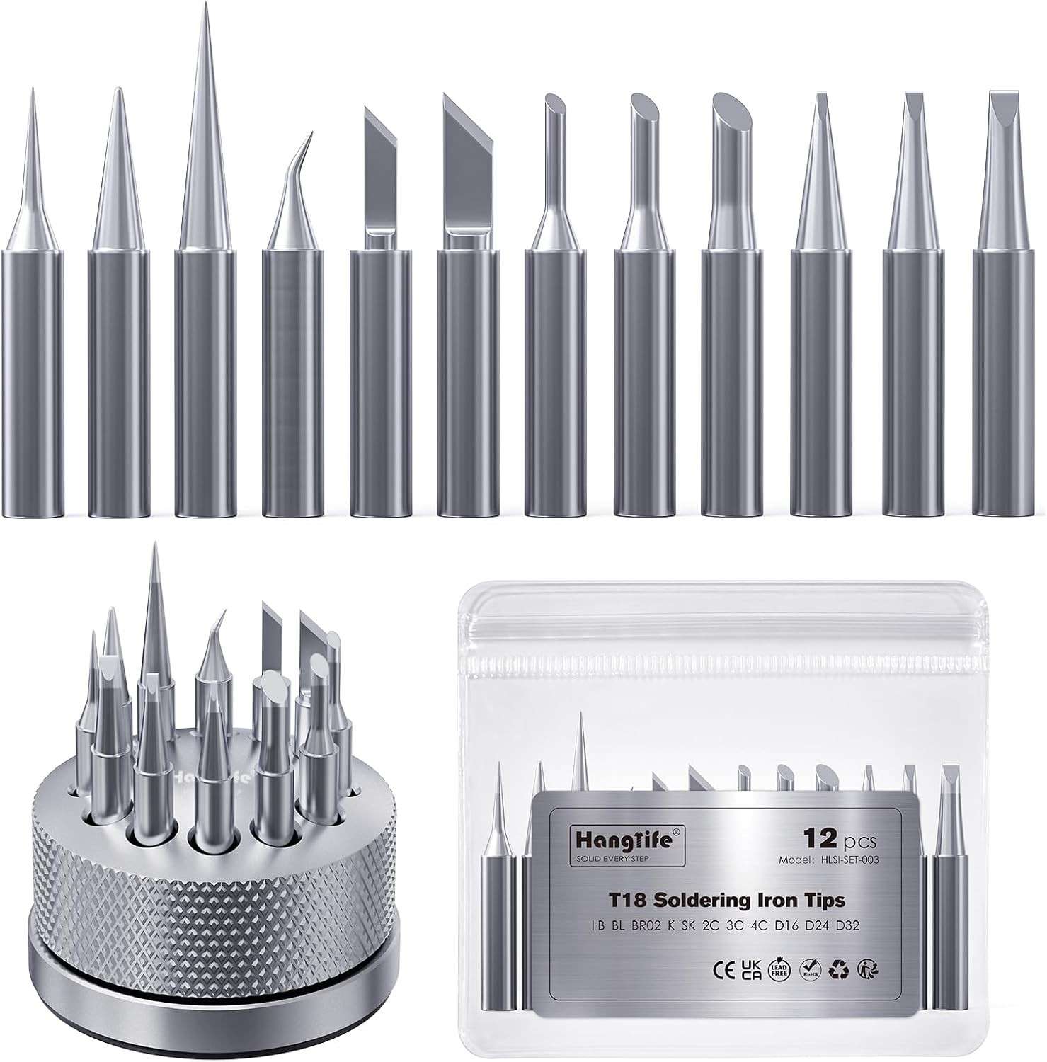 HANGLIFE T18 Soldering Iron Tips with Tip Holder for Hakko FX-888D FX-888 FX8…