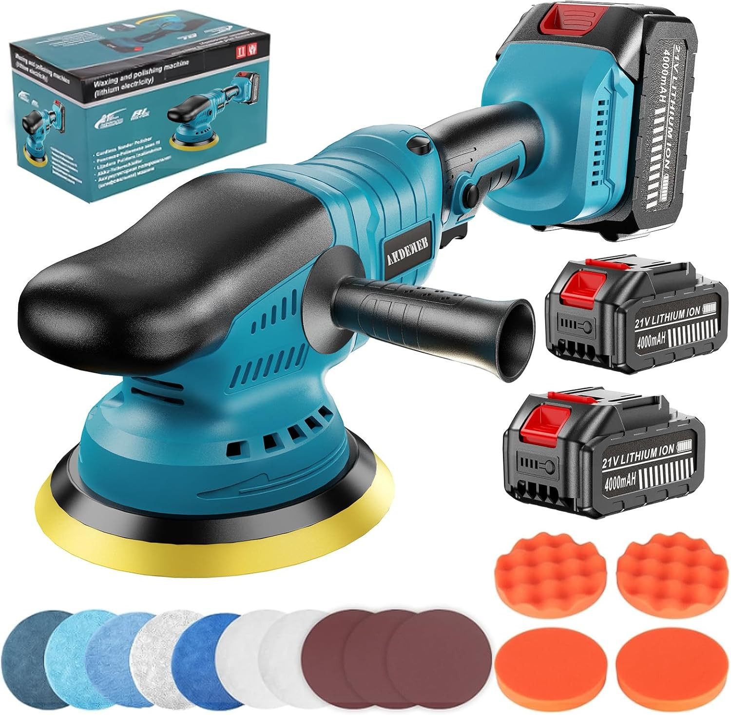 Upgrade Cordless Car Buffer Polisher with 21V 2×4000Mah Battery,6 in Brushless B