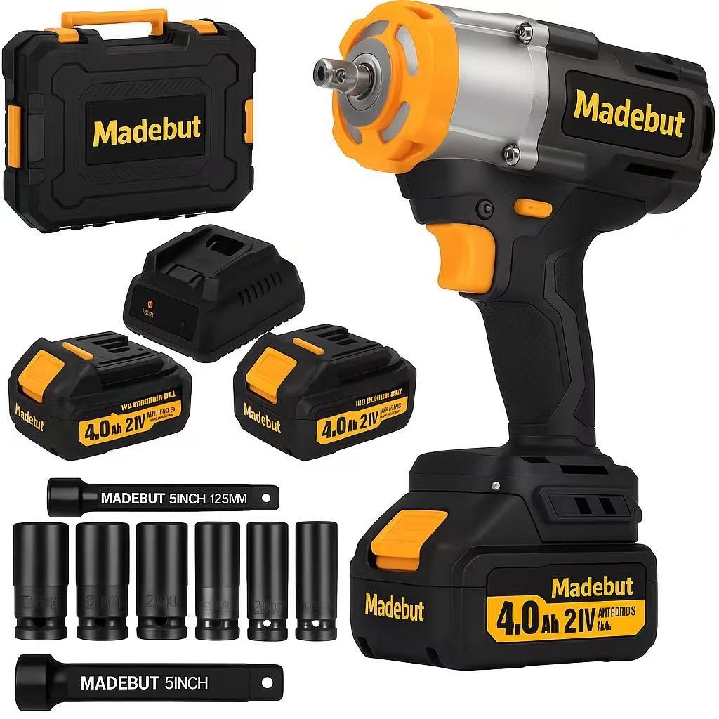 1600Nm Cordless Impact Wrench 2 x 4.0Ah Battery Torque Brushless Truck/Car/Mowe