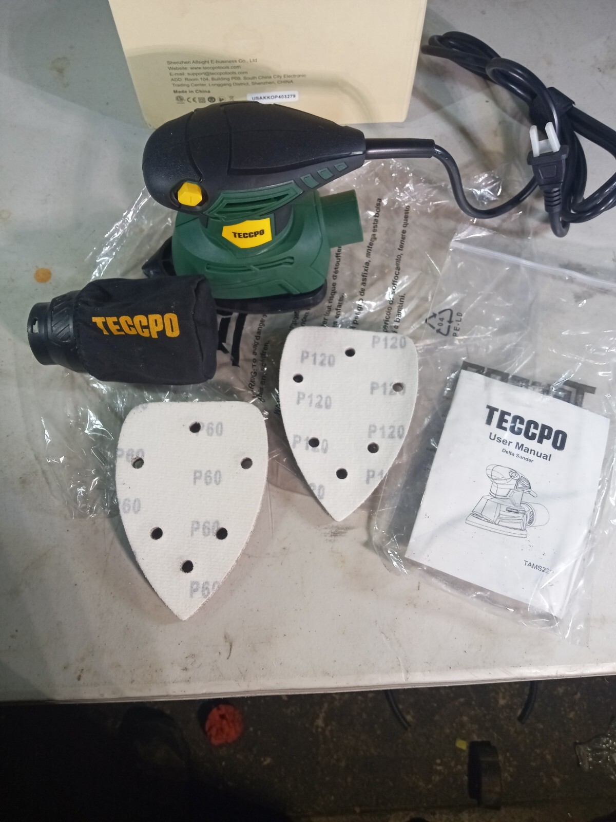 TECCPO Detail Sander, 14,000 OPM Compact Electric Sander with 12Pcs Sandpapers,