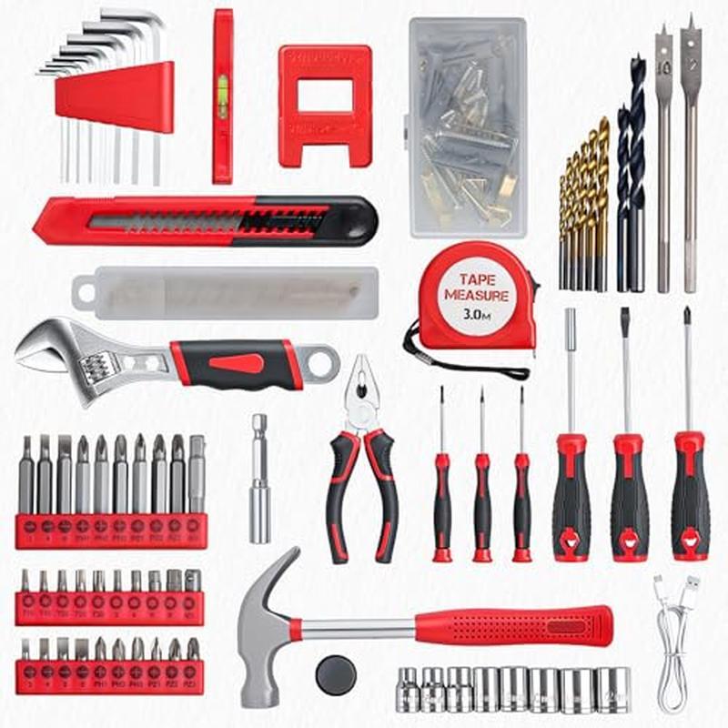 8V Cordless Drill Tool Kit 132 Pc Home Multi-Function DIY Set Built-In LED Light