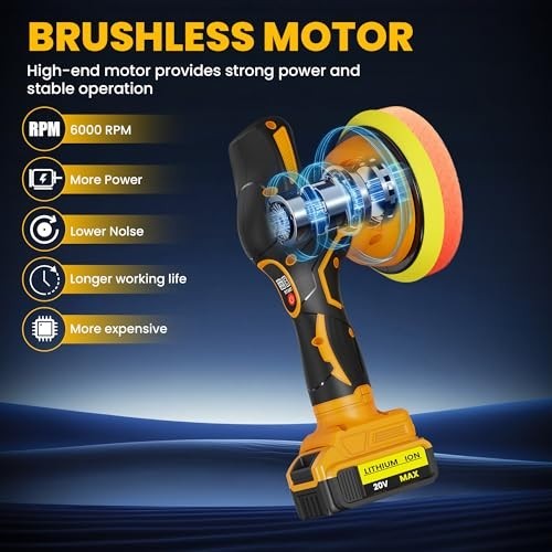 Cordless 6-Inch Orbital Buffer Polisher Kit, 20V Li-Ion, 8 Speed, 25 Accessories